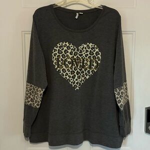 Charcoal Sweatshirt with Leopard Heart "LOVED"